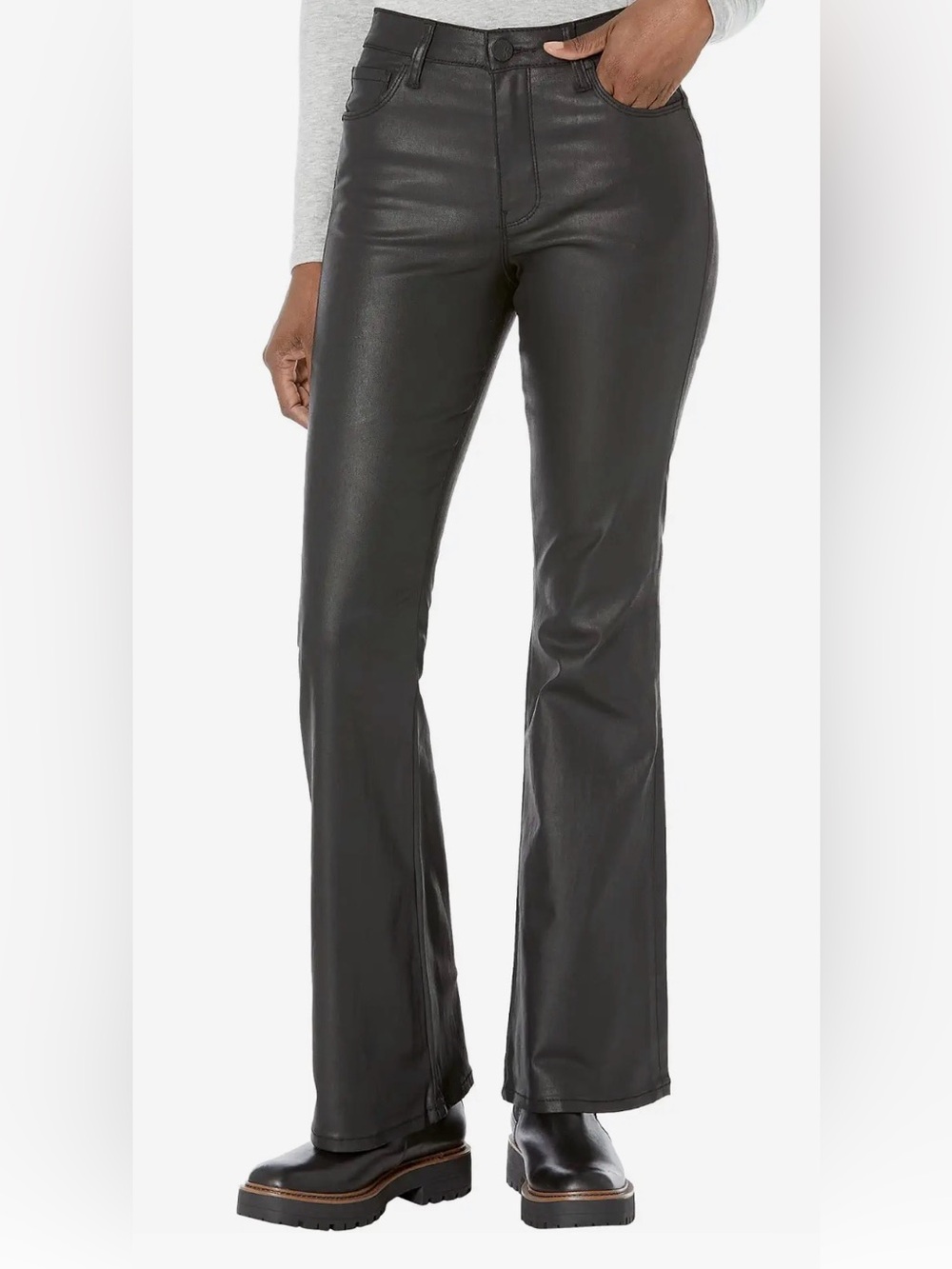 Kut from the Kloth Black All-Over Coated Ana High Rise Flare Pants